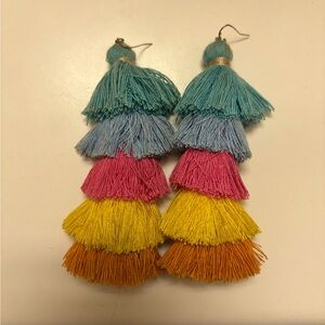 Colorful Tiered Tassel Earrings - Multicolor Fringe
